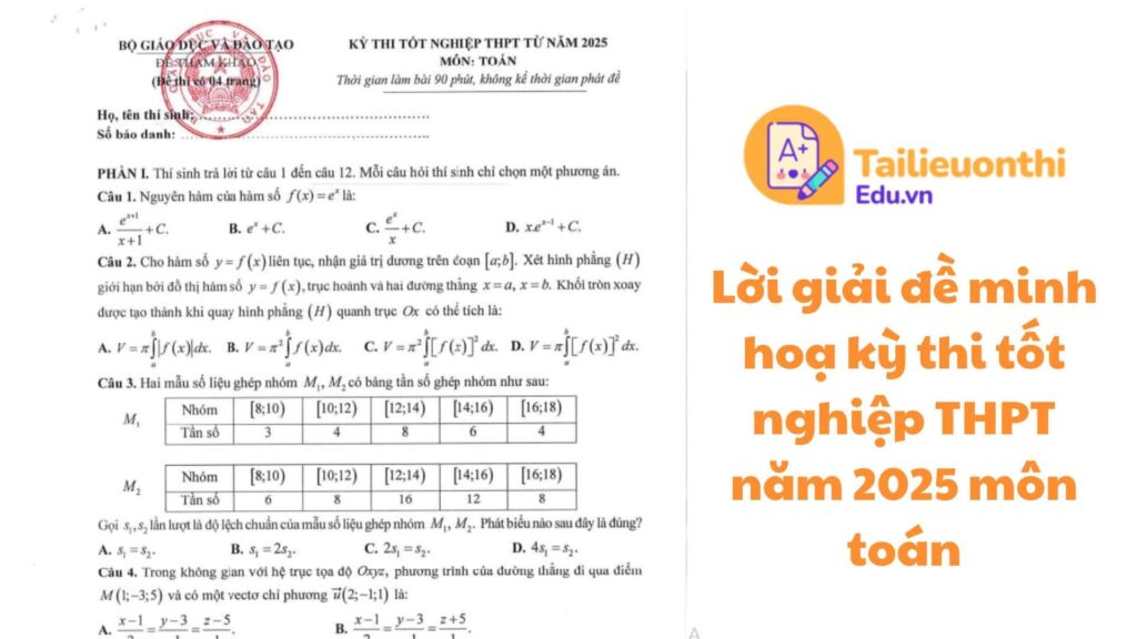 Lời giải chi tiết đề minh hoạ kỳ thi tốt nghiệp THPT năm 2025 môn toán chính thức của BGD